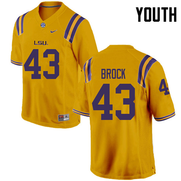 Youth #43 Matt Brock LSU Tigers College Football Jerseys Sale-Gold
